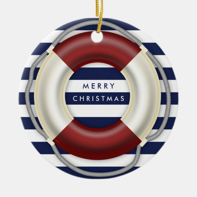 Nautisk julklapp Personlig Lifesaver Julgransprydnad Keramik (Framsidan)