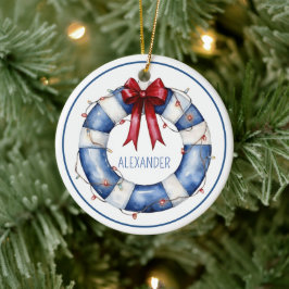 Nautisk jultid Preserver med bin Julgransprydnad Keramik