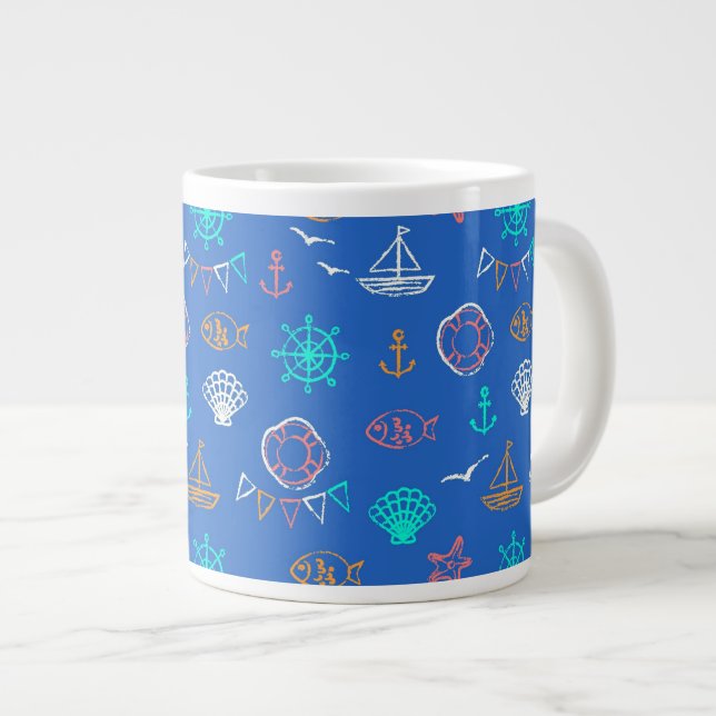 Nautisk kalk Teckning Mönster 1 Jumbo Mugg (Framsida höger)