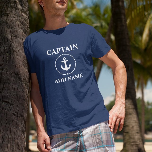 Nautisk kapten Add Namn Anchor Rope Blue T Shirt (Customize to change text size. Choose from a variety of shirt colors and styles.)