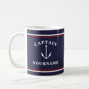 Nautisk kapten Anchor ditt namn Blå Mugg
