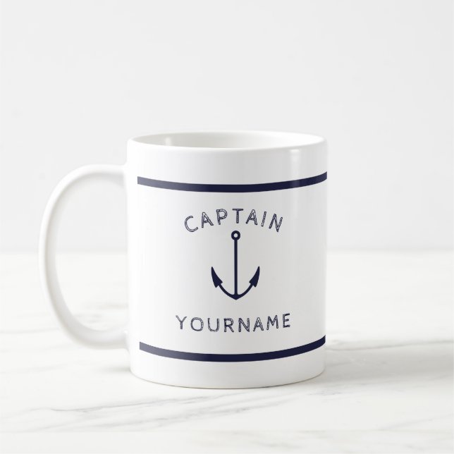Nautisk kapten Anchor med ditt namn Mugg (Vänster)