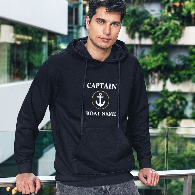 Nautisk kapten Boat Namn Anchor Blue Guld Hoodie (Customize to change text size. Choose from a variety of colors and styles.)