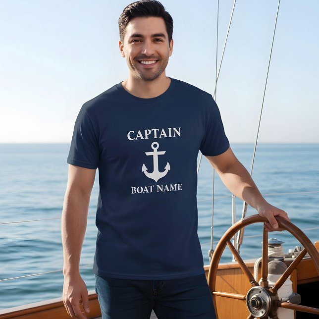 Nautisk kapten Boat Namn Anchor Blue T Shirt (Customize to change text size. Choose from a variety of shirt colors and styles.)