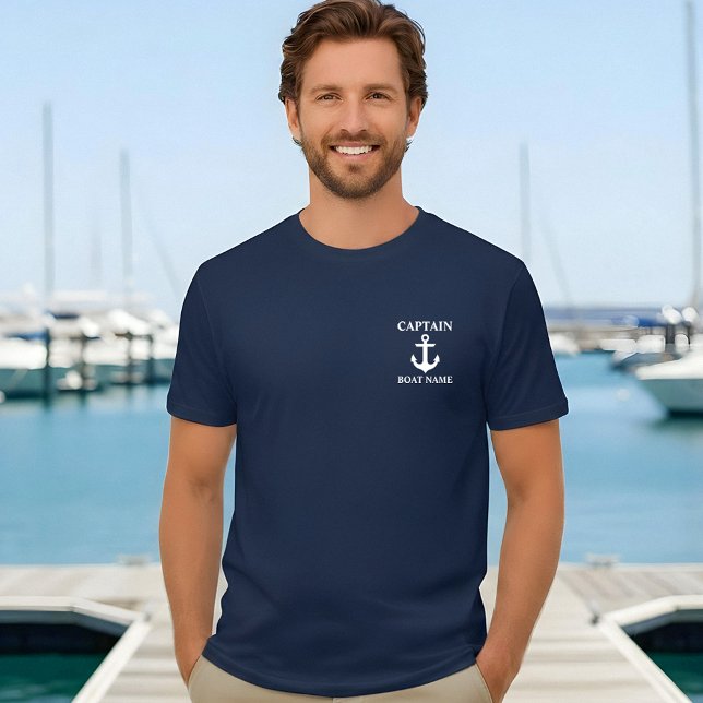 Nautisk kapten Boat Namn Anchor Blue T-Shirt M (Customize to change text size. Choose from a variety of shirt colors and styles.)