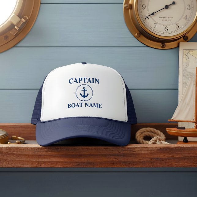 Nautisk kapten Boat Namn Anchor Rope Blue Truckerkeps (Customize to change text size or text style.)