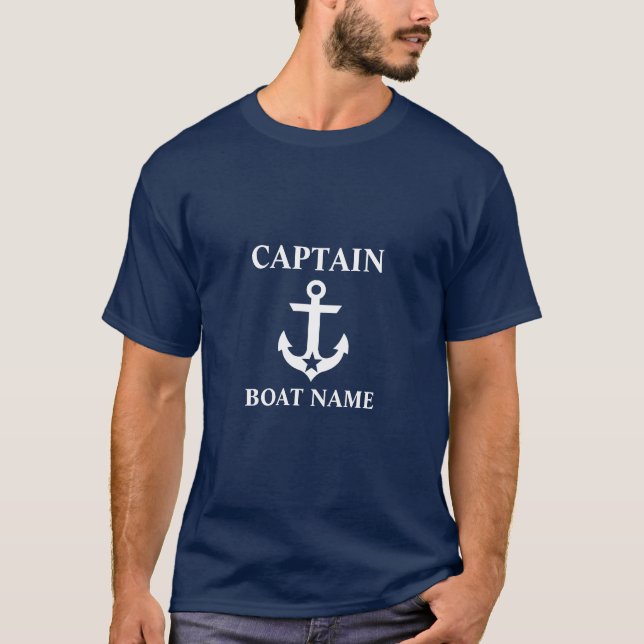 Nautisk kapten Boat Namn Anchor Star Blue T-shirt (Framsida)