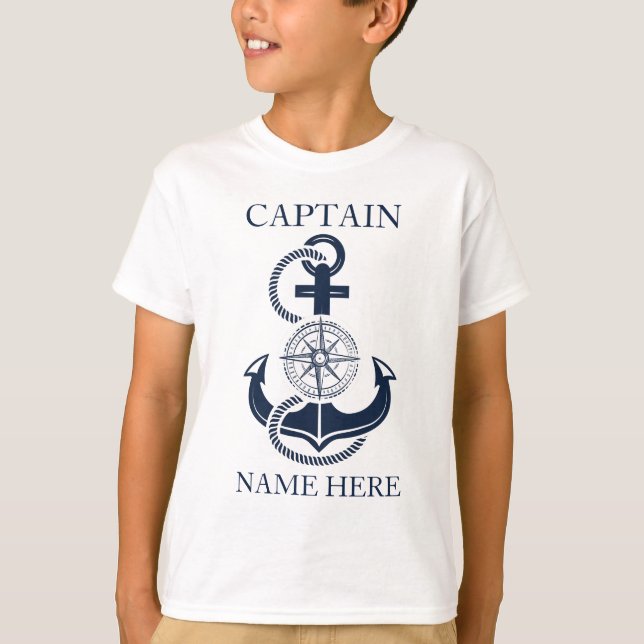 Nautisk kapten Boat Namn Blue Anchor T Shirt (Framsida)