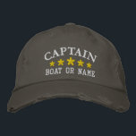 Nautisk kapten Boat Namn Guld Stars Distress Broderad Keps<br><div class="desc">Segla i stil med en personlig med broderad hatt med din kapten rank eller annan önskad titel tillsammans med ditt namn eller Boat Namn i silver och fem guld-stjärnor. Flera socklar och tråd färg att välja mellan. Gör en underbar anpassningsbar för Fars dag,  födelsedagar eller tillfälle.</div>