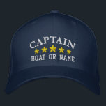 Nautisk kapten Boat Namn, havets blå Guld stjärna<br><div class="desc">Segla i stil med en personlig med broderad hatt med din kapten rank eller annan önskad titel tillsammans med ditt namn eller Boat Namn i silver och fem guld-stjärnor. Flera socklar och tråd färg att välja mellan. Gör en underbar anpassningsbar för Fars dag,  födelsedagar eller tillfälle.</div>