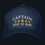 Nautisk kapten Boat Namn, havets blå Guld stjärna  Broderad Keps<br><div class="desc">Segla i stil med en personlig med broderad hatt med din kapten rank eller annan önskad titel tillsammans med ditt namn eller Boat Namn i silver och fem guld-stjärnor. Flera socklar och tråd färg att välja mellan. Gör en underbar anpassningsbar för Fars dag,  födelsedagar eller tillfälle.</div>