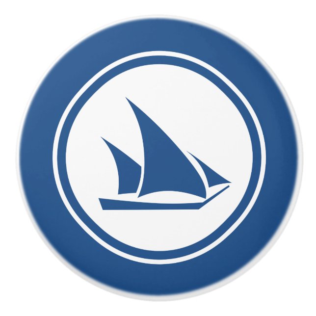 Nautisk keramisk knopp för blåttKetch segelbåt (Framsidan)