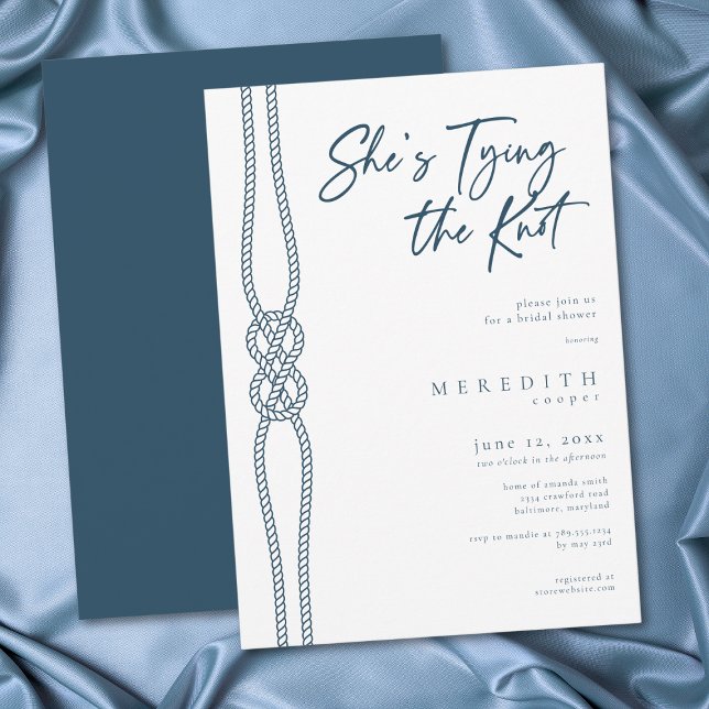 Nautisk knut Hon knyter knuten Bröllopsfest för br Inbjudningar (Nautical Knot Tying Knot Coastal Bridal Shower Invitation)