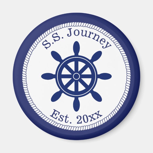 Nautisk kommendörs Wheel Add Boat Namn Magnet (Framsidan)