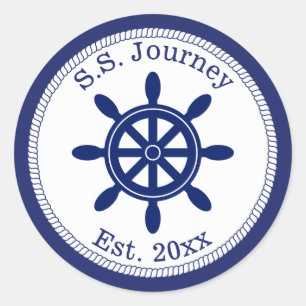 Nautisk kommendörs Wheel Add Boat Namn Runt Klistermärke