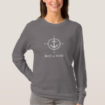 Nautisk kompass ankare för ditt fartyg eller Namn  T Shirt<br><div class="desc">En Nautical Compass och Anchor med Ditt namn eller Boat Namn på en Womens Grått Långärmad Shirt.</div>