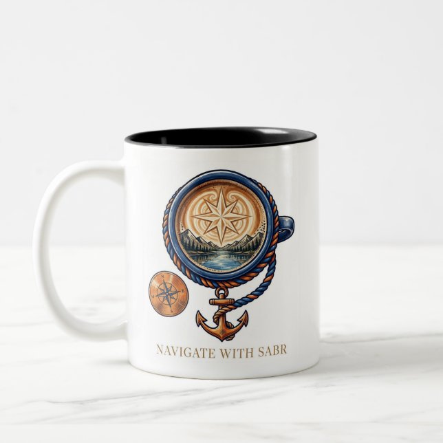 Nautisk kompass kaffemugg äventyrspresent (Vänster)