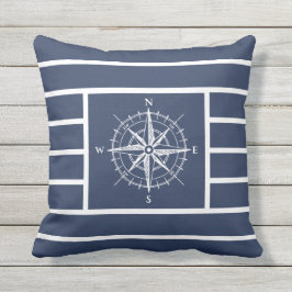 Nautisk kompass Navy blå ränder Kudde