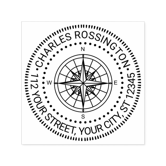 Nautisk kompass Ro #4 Namn Returadress Självfärgande Stämpel (Design)