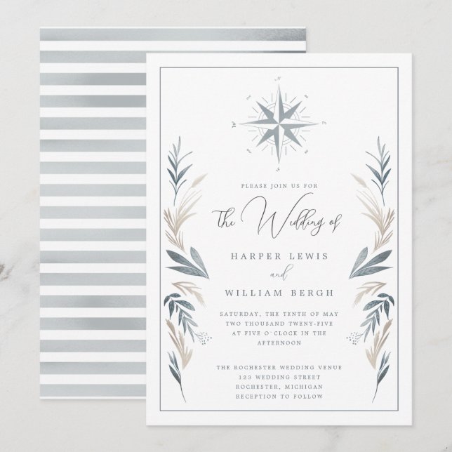 Nautisk kompass ro bröllop inbjudningar (Fram/baksida)