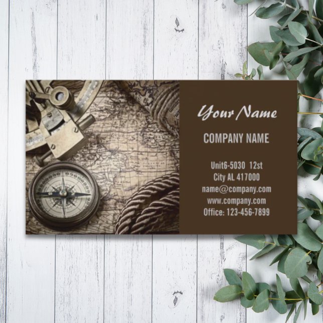 Nautisk kompass vid kuststranden visitkort (coastal beach nautical antique compass business card)