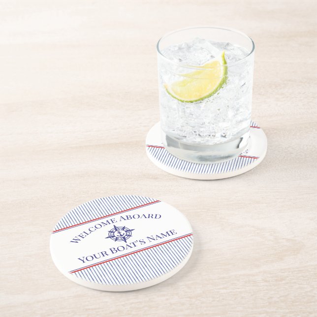 Nautisk kompassros båtnamn sandstens coaster underlägg (Sidan)