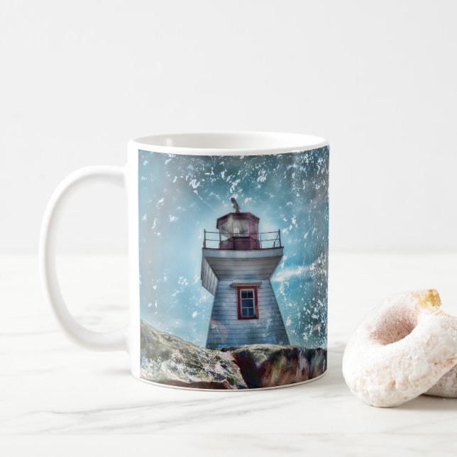 Nautisk konst för foto för fyrturkosblått kaffemugg (Med munk)