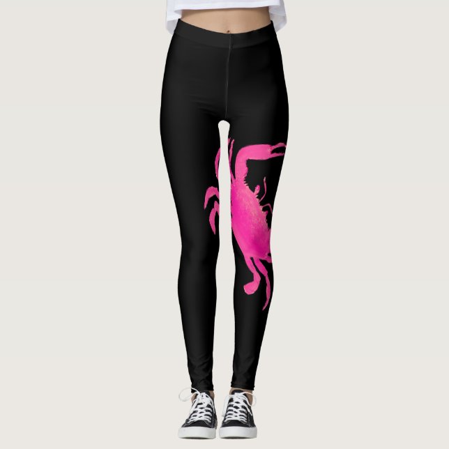 Nautisk krabba för svart shock rosa leggings (Framsida)