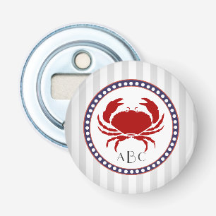 Nautisk krabba och grått rand monogram flasköppnare