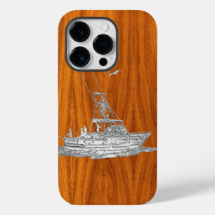 Nautisk kromsport Fiske på Teak Wood Print