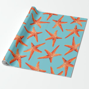 Nautisk kust- röd orange sjöstjärna & Cyan blå Presentpapper