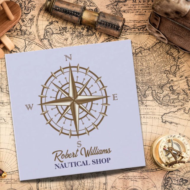 Nautisk kustdykning av havsgående segelkompass fyrkantigt visitkort (Coastal Diving Boating Sailing Compass Nautical Square Business Card)