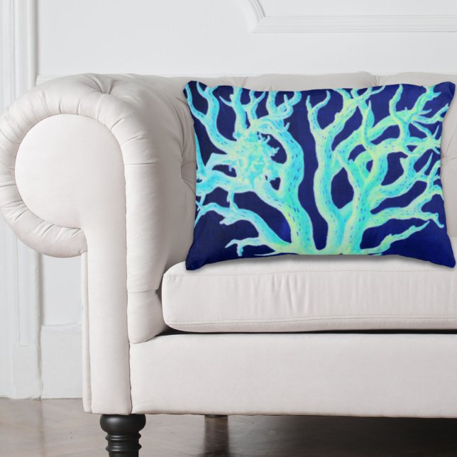 Nautisk kustnära chic vid havsviken Korallrev Prydnadskudde (Nautical coastal chic beachy navy Coral Reef Decorative Pillow)