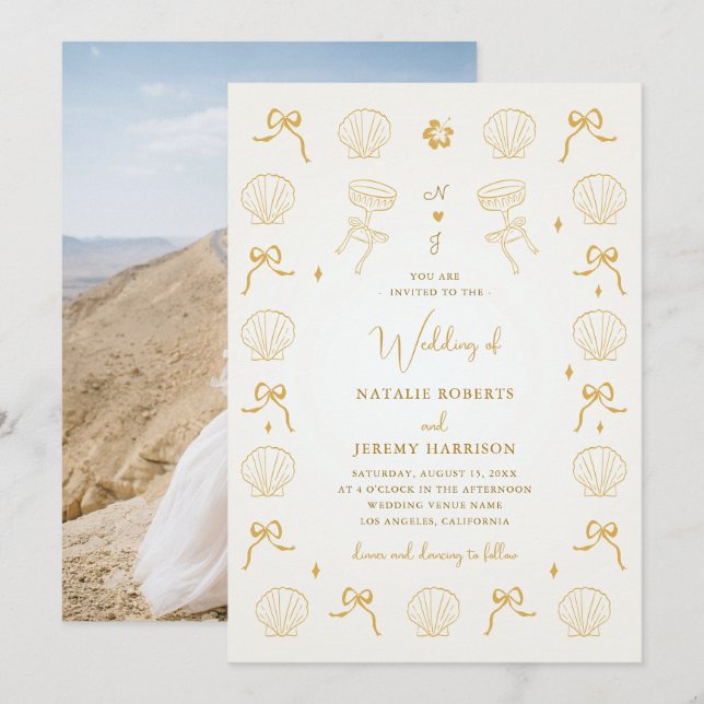 Nautisk kustnära Hand plockade Seashell Snäcka Brö Inbjudningar (Fram/baksida)