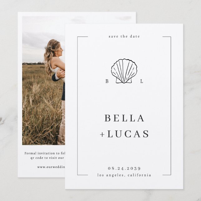 Nautisk kustskalmonogram QR-kod bröllop Spara Datumet (Fram/baksida)