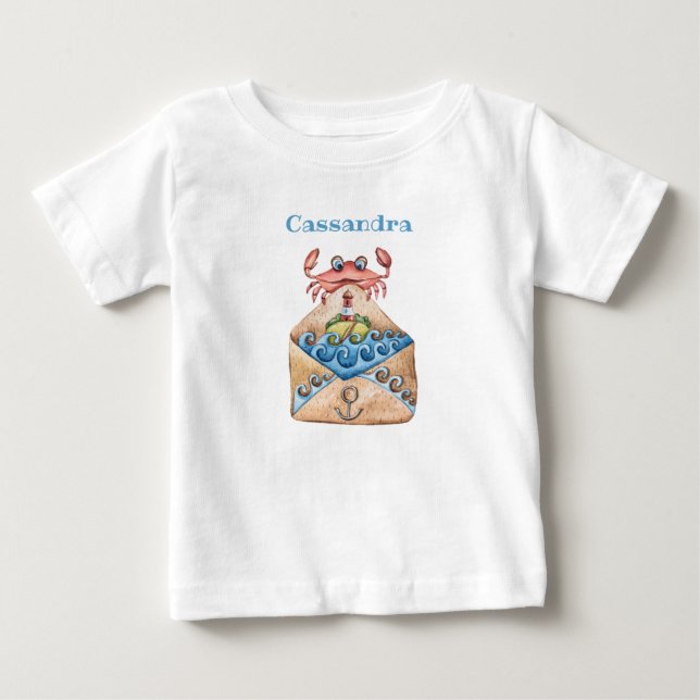 Nautisk kuvert Cute Crab, Vinkara fyr T Shirt (Framsida)