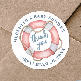 Nautisk Livräddare Baby Shower Runt Klistermärke