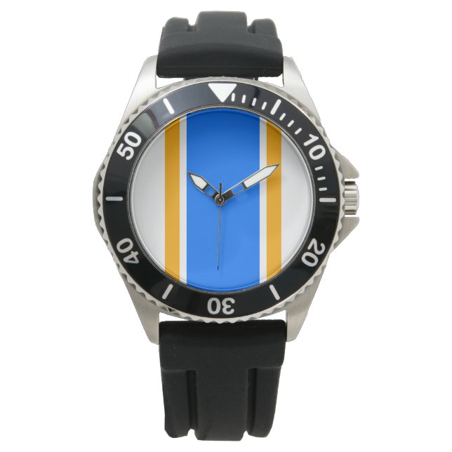 Nautisk ljusblå Gult Vit Tävla Rand Armbandsur (Framsida)