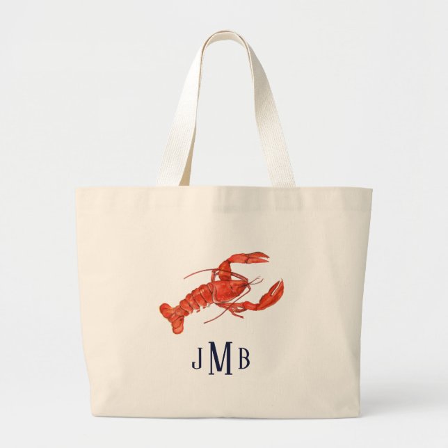 Nautisk lobster Monogrammed Tote Bag Jumbo Tygkasse (Framsidan)