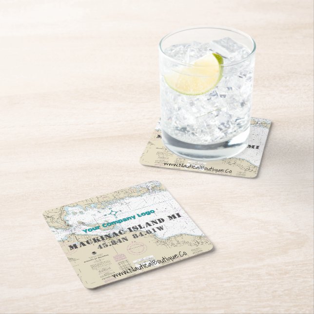 Nautisk Logotyp Latitude Longitud Mackinac Underlägg Papper Kvadrat (Insitu)