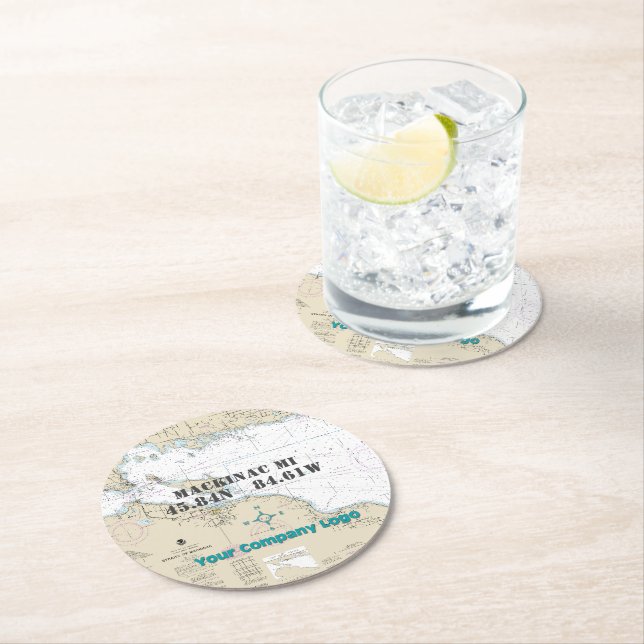 Nautisk Logotyp Latitude Longitud Mackinac Underlägg Papper Rund (Insitu)