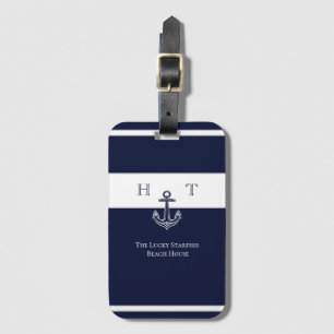 Nautisk marin blå ankare Kustmonogram Namn Bagagebricka