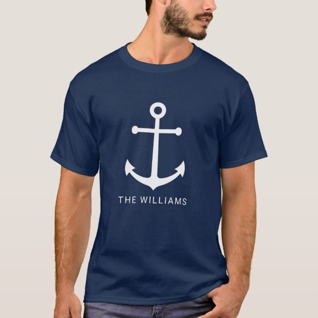 Nautisk marin blå ankare med eget namn t shirt (Framsida)