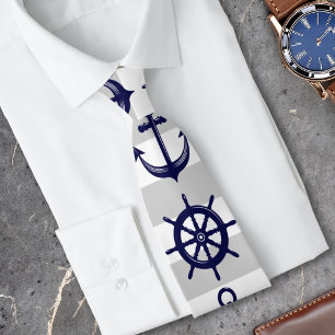 Nautisk marin blå ankare och sjöhjul slips