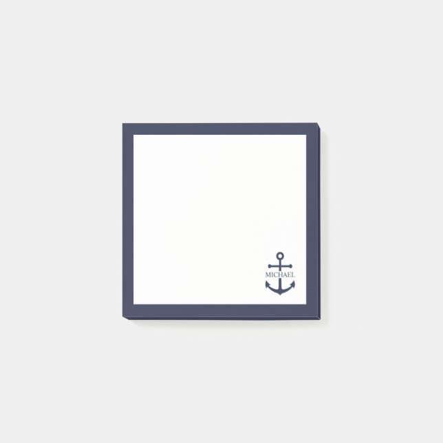 Nautisk marin blå ankare Personlig Namn Post-it Block (Framsida)