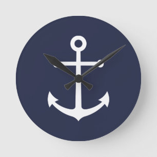 Nautisk marin blå ankare rund klocka