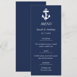 Nautisk marin, blå ankchor, modern Bröllop-mat Meny