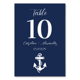 Nautisk marin blå ankchor Modern Elegant bröllop Bordsnummer