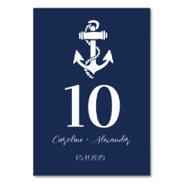 Nautisk marin blå ankchor Modern Elegant bröllop Bordsnummer