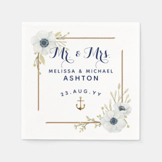 Nautisk marin blå och vit emonfiskad Bröllop Pappersservett